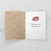 Valentine's Day Gold Glitter Red Lips Kiss Kaart (Binnen)