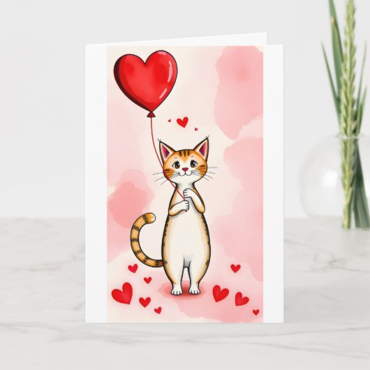 Valentine's Day Greeting Card Cat Red Hearts  Feestdagen Kaart (Voorkant)