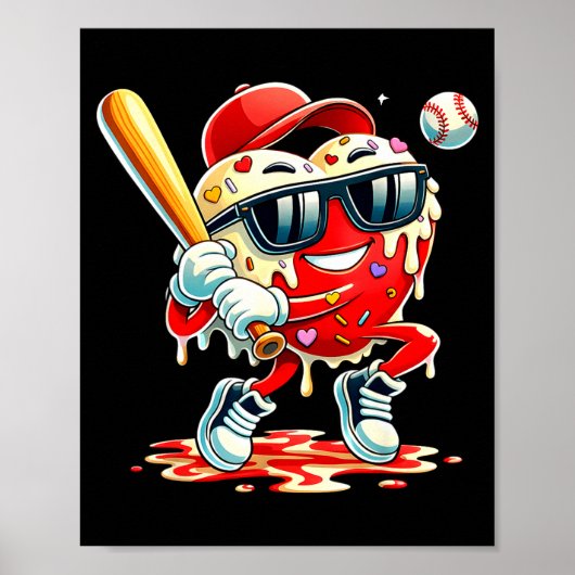 Valentines Day Heart Baseball Drip Ice Cream Boys Poster (Voorkant)