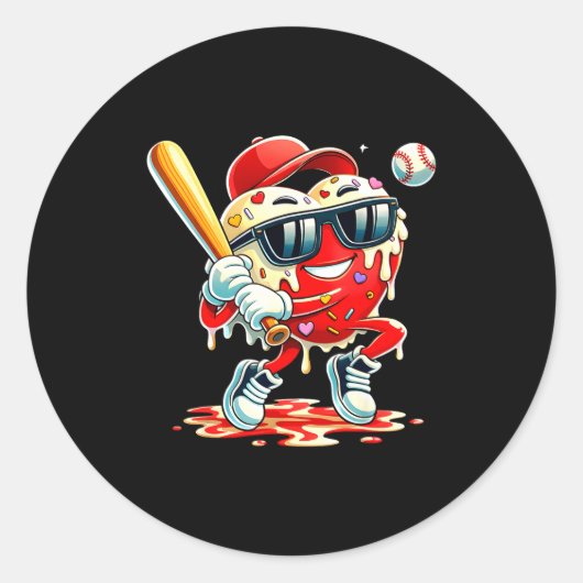 Valentines Day Heart Baseball Drip Ice Cream Boys  Ronde Sticker (Voorkant)