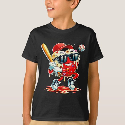 Valentines Day Heart Baseball Drip Ice Cream Boys  T-shirt (Voorkant)