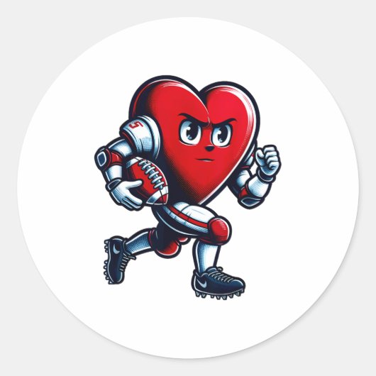 Valentines Day Heart Football Player Team Srts Ronde Sticker (Voorkant)