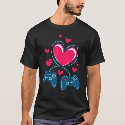 Valentines Day Heart Gamer V Is For Video Games T-shirt (Voorkant)