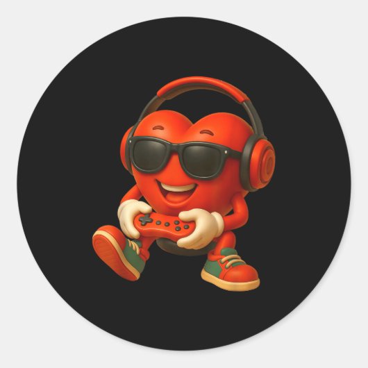 Valentines Day Heart Gamer Video Gaming Boys Men K Ronde Sticker (Voorkant)