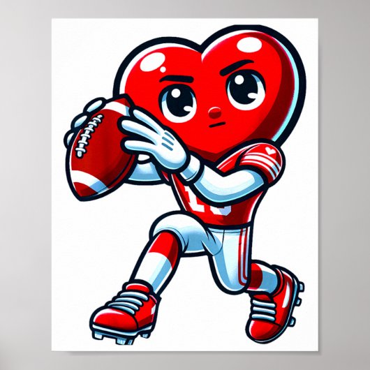Valentines Day Heart Quarterback Football Srts  Poster (Voorkant)