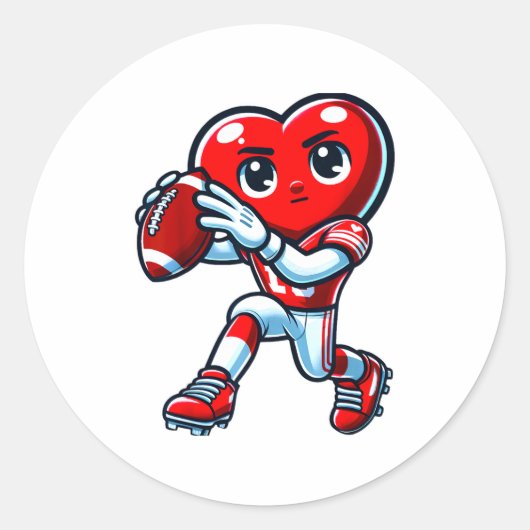 Valentines Day Heart Quarterback Football Srts  Ronde Sticker (Voorkant)