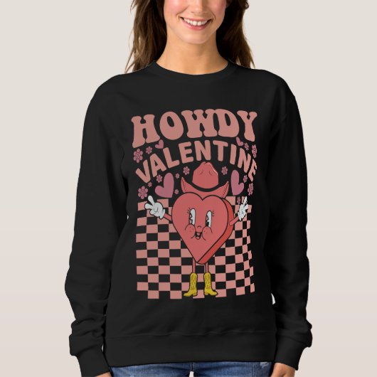 Valentines Day Heart Retro Groovy Howdy Valentine  Trui (Voorkant)