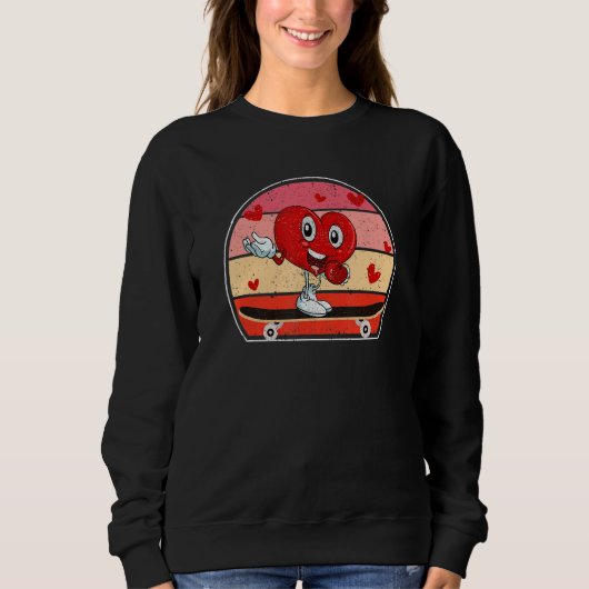 Valentines Day Heart Riding Skateboard  Skater Cou Trui (Voorkant)