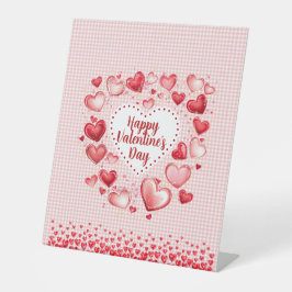 Valentine's Day Hearts and Gingham Check Reclamebord Met Voetstuk