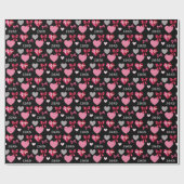 Valentine's Day Hearts and Ribbons Pink Red Black Cadeaupapier (Vlak)