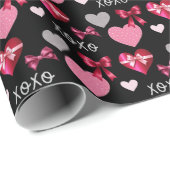 Valentine's Day Hearts and Ribbons Pink Red Black Cadeaupapier (Rol Hoek)