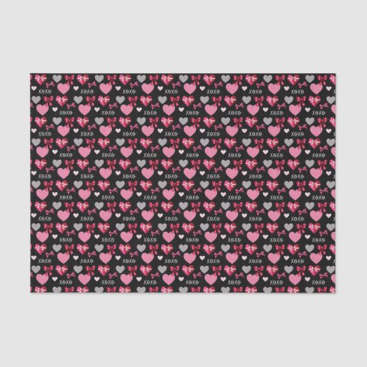 Valentine's Day Hearts, Bows and XOXO Patterned Tissuepapier (Voorkant)