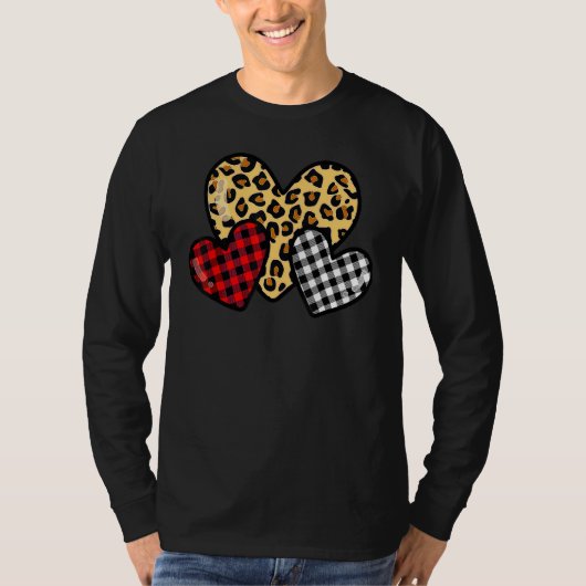 Valentines Day Hearts Leopard Buffalo Plaid Girls  T-shirt (Voorkant)