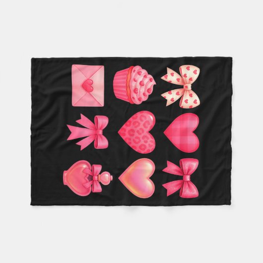 Valentines Day Hearts Leopard Coquette Bow Party W Fleece Deken (Voorkant (Horizontaal))