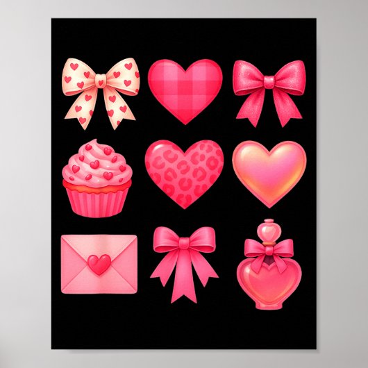 Valentines Day Hearts Leopard Coquette Bow Party W Poster (Voorkant)