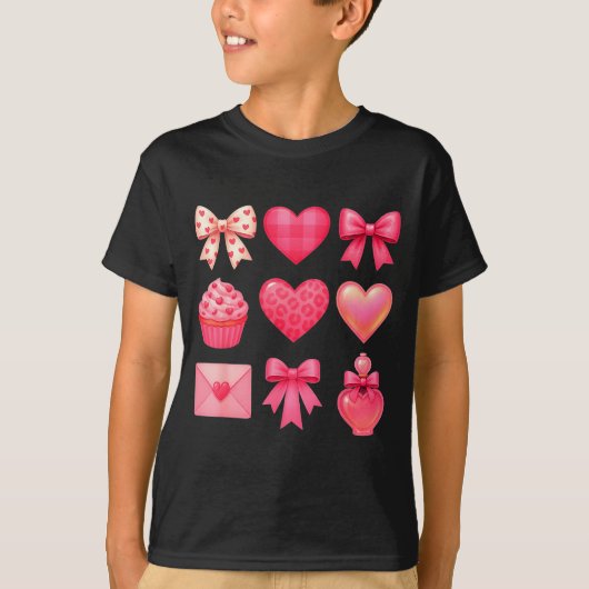 Valentines Day Hearts Leopard Coquette Bow Party W T-shirt (Voorkant)