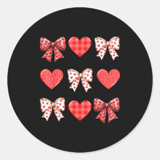 Valentines Day Hearts Leopard Coquette Bow Women G Ronde Sticker