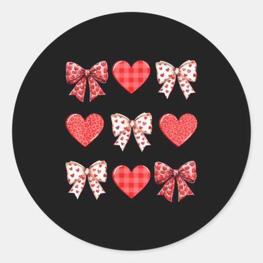 Valentines Day Hearts Leopard Coquette Bow Women G Ronde Sticker (Voorkant)