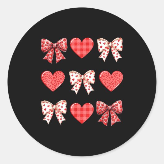 Valentines Day Hearts Leopard Coquette Bow Women G Ronde Sticker (Voorkant)