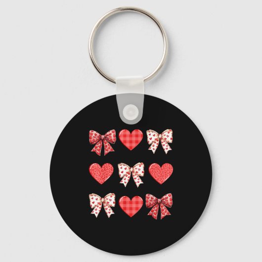 Valentines Day Hearts Leopard Coquette Bow Women G Sleutelhanger (Voorkant)