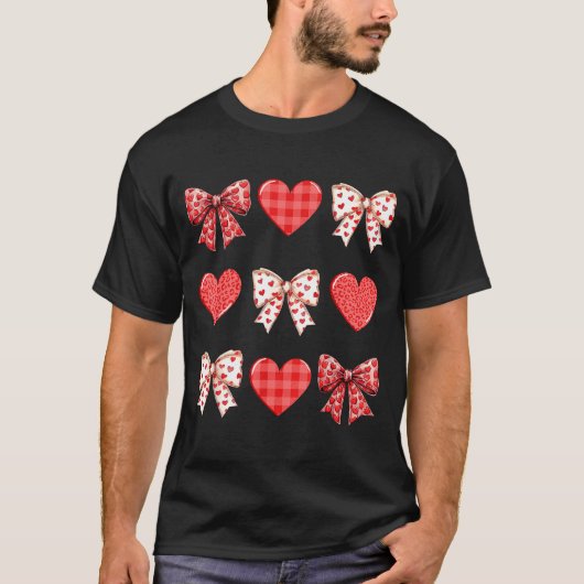 Valentines Day Hearts Leopard Coquette Bow Women G T-shirt (Voorkant)