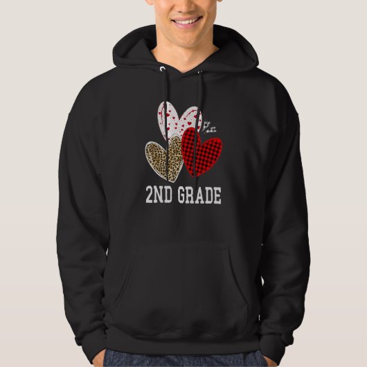 Valentines Day Hearts Leopard Red Plaid 2nd Grade  Hoodie (Voorkant)