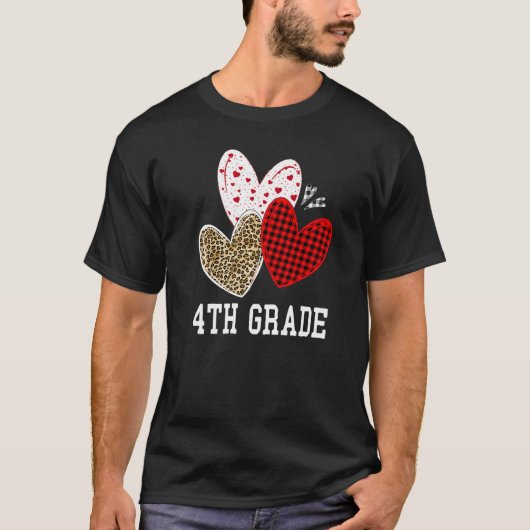 Valentines Day Hearts Leopard Red Plaid 4th Grade  T-shirt (Voorkant)