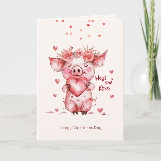 valentine's day Hogs & Kisses Funny Pig Feestdagen Kaart (Voorkant)