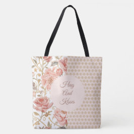 Valentine's Day, Hug and Kisses,Flowers,Gold Pixel Tote Bag