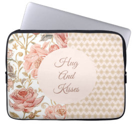 Valentine's Day, Hug and Kisses, Flowers, Pixels Laptop Sleeve