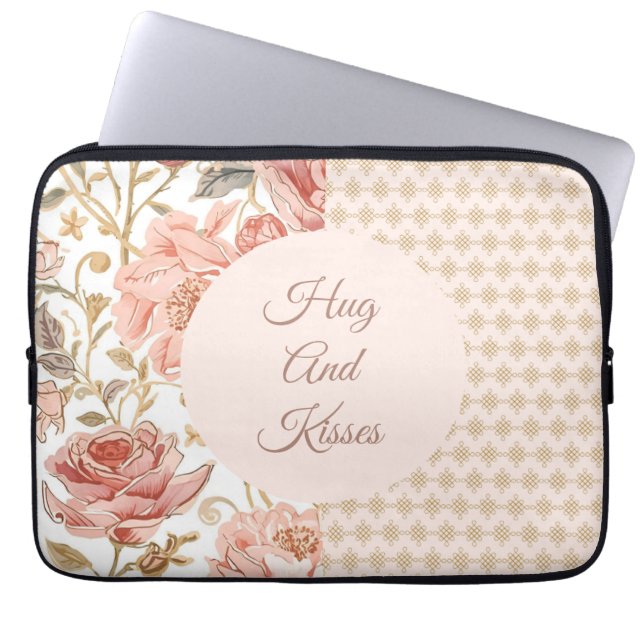 Valentine's Day, Hug and Kisses, Flowers, Pixels Laptop Sleeve (Voorkant)