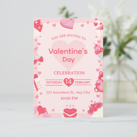 Valentine's Day Invitation Card Kaart (Staand voorkant)