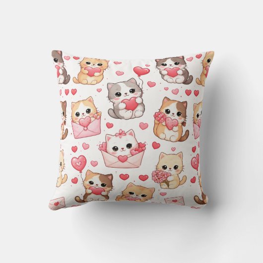 Valentine's Day Kawaii Cat Pattern Throw Pillow Kussen (Achterkant)