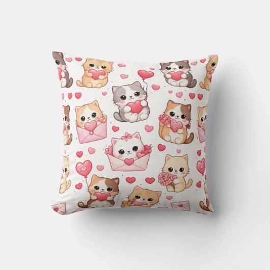 Valentine's Day Kawaii Cat Pattern Throw Pillow Kussen (Voorkant)