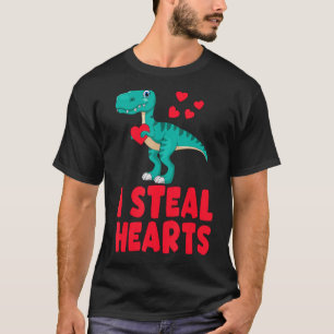 Valentines Day Kids Dino Valentines Boy I Steal H T-shirt