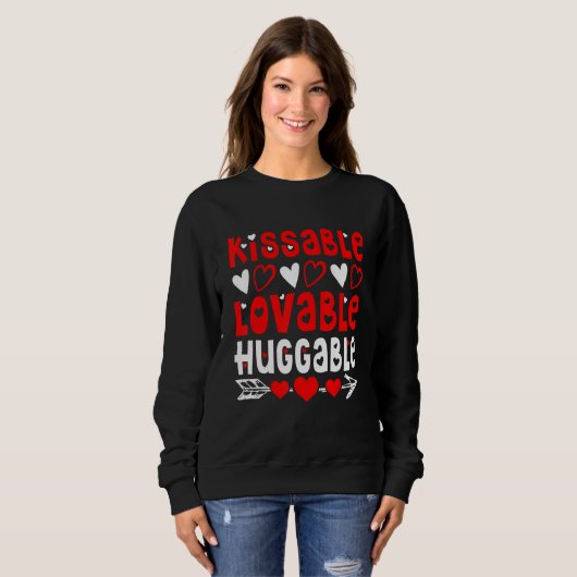Valentine's Day Kissable Lovable Huggable Funny V- Trui (Voorkant volledig)