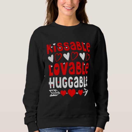 Valentine's Day Kissable Lovable Huggable Funny V- Trui (Voorkant)
