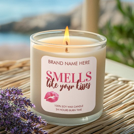 Valentine's Day Kisses Custom Pink Candle Label