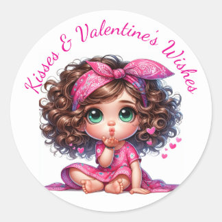 Valentine's Day Kisses & Wishes Cute Hearts Pink Ronde Sticker