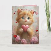 Valentine's Day Kitten Red Hearts Pink Roses Kaart (Voorkant)