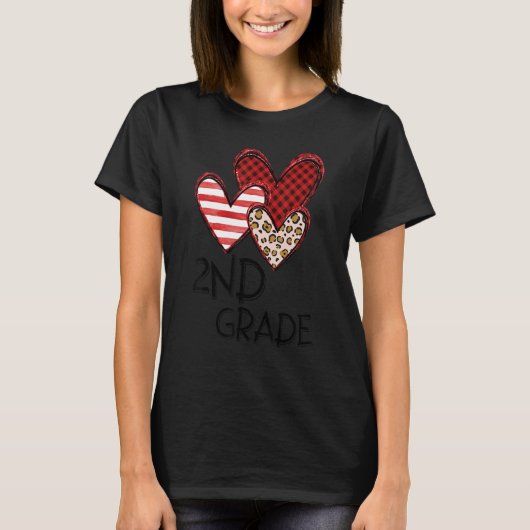 Valentines Day Leopard 2nd Grade Teacher Buffalo P T-shirt (Voorkant)
