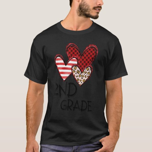 Valentines Day Leopard 2nd Grade Teacher Buffalo P T-shirt (Voorkant)