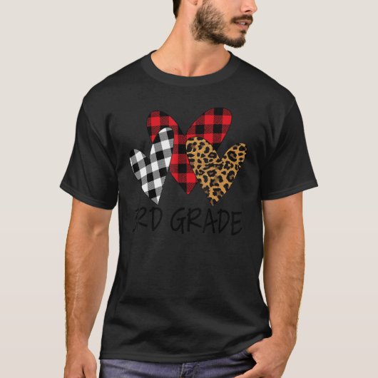 Valentines Day Leopard 3rd Grade Teacher Buffalo P T-shirt (Voorkant)