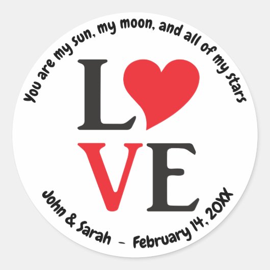 Valentine's Day LOVE Black Red Ronde Sticker (Voorkant)