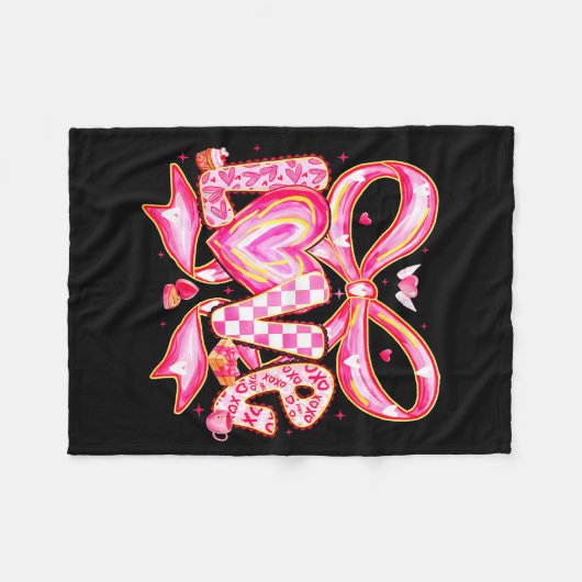 Valentines Day Love Funny Coquette Bow Checkered X Fleece Deken (Voorkant (Horizontaal))