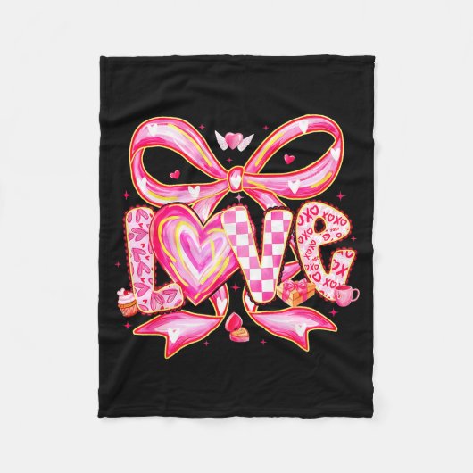 Valentines Day Love Funny Coquette Bow Checkered X Fleece Deken (Voorkant)