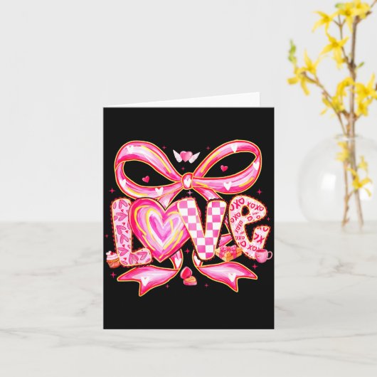 Valentines Day Love Funny Coquette Bow Checkered X Kaart (Gele Bloem)