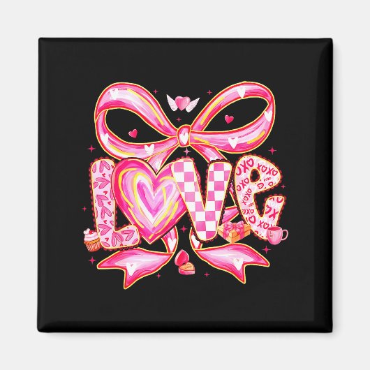Valentines Day Love Funny Coquette Bow Checkered X Magneet (Voorkant)