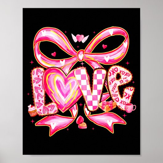 Valentines Day Love Funny Coquette Bow Checkered X Poster (Voorkant)