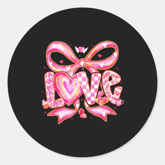 Valentines Day Love Funny Coquette Bow Checkered X Ronde Sticker (Voorkant)